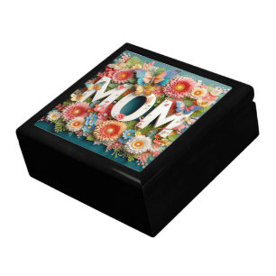 MOM Design Text with Flowers and Butterflies Gift Box