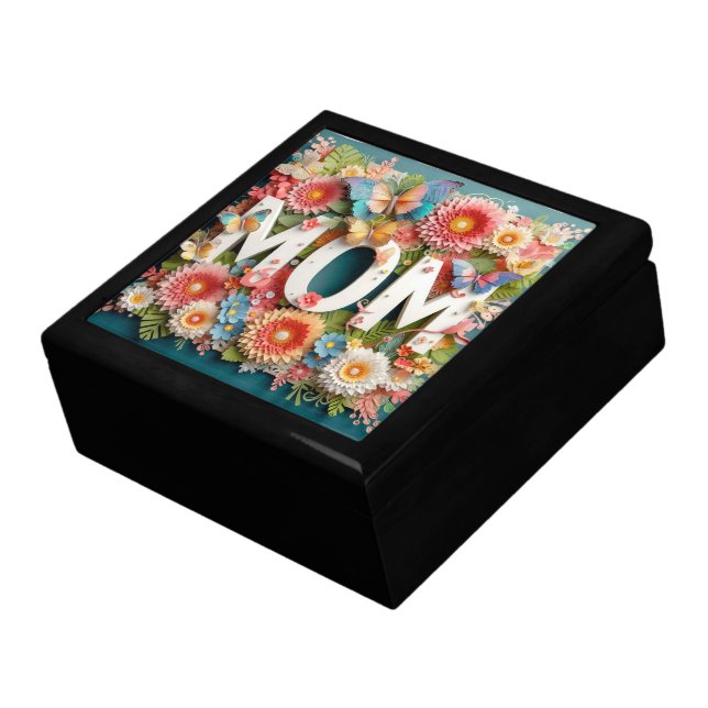 MOM Design Text with Flowers and Butterflies Gift Box (Side)