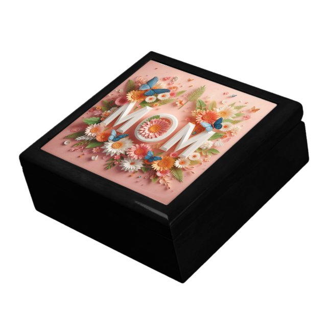 MOM Design Text with Flowers and Butterflies Gift Box (Side)