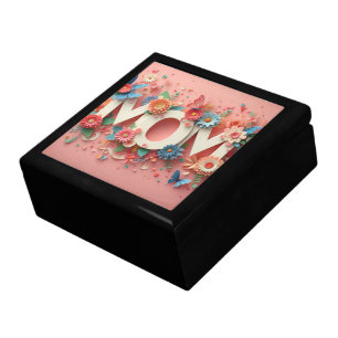 MOM Design Text with Flowers and Butterflies Gift Box
