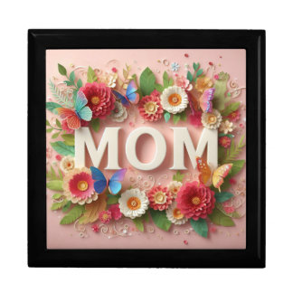 MOM Design Text with Flowers and Butterflies Gift Box