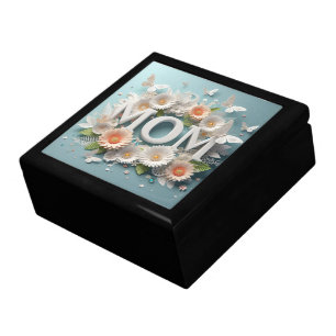 MOM Design Text with Flowers and Butterflies Gift Box