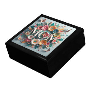 MOM Design Text with Flowers and Butterflies Gift Box