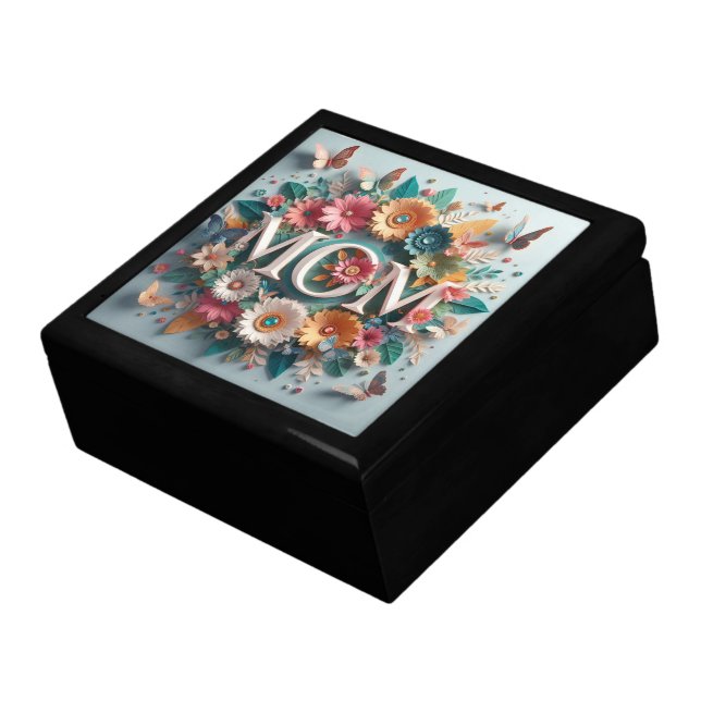 MOM Design Text with Flowers and Butterflies Gift Box (Side)