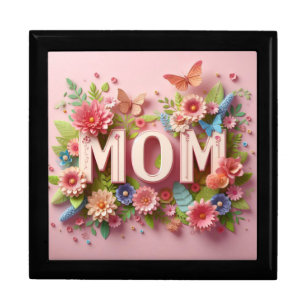 MOM Design Text with Flowers and Butterflies Gift Box
