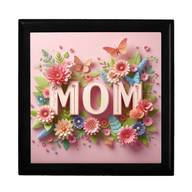 MOM Design Text with Flowers and Butterflies Gift Box (Front)