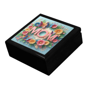 MOM Design Text with Flowers and Butterflies Gift Box