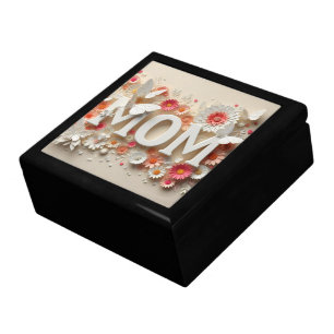 MOM Design Text with Flowers and Butterflies Gift Box