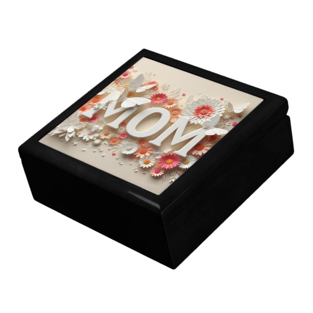 MOM Design Text with Flowers and Butterflies Gift Box (Side)