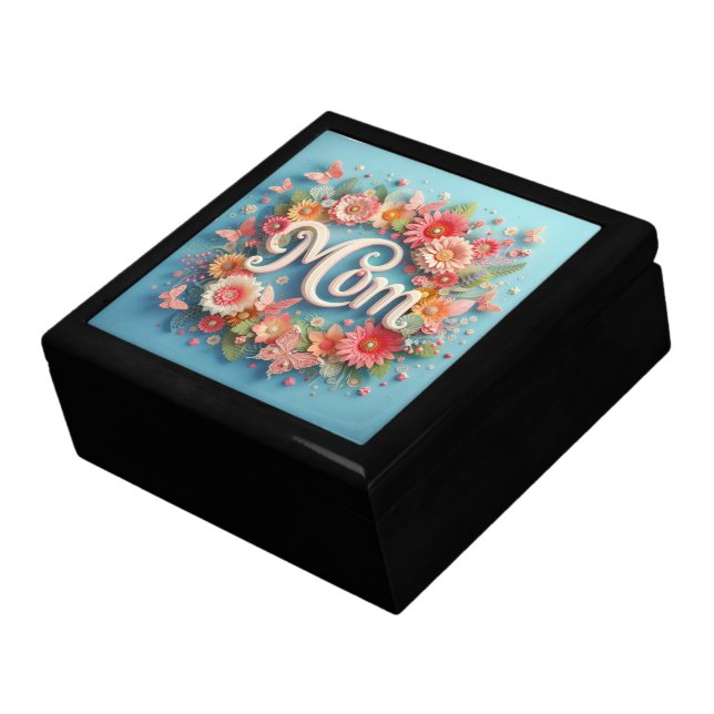MOM Design Text with Flowers and Butterflies Gift Box (Side)