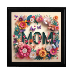 MOM Design Text with Flowers and Butterflies Gift Box