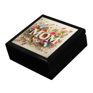 MOM Design Text with Flowers and Butterflies Gift Box