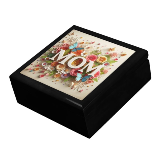 MOM Design Text with Flowers and Butterflies Gift Box (Side)