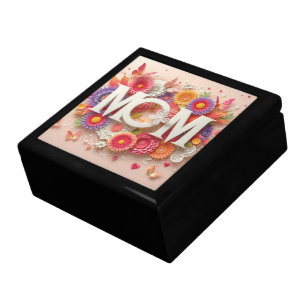 MOM Design Text with Flowers and Butterflies Gift Box