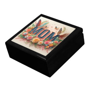 MOM Design Text with Flowers and Butterflies Gift Box