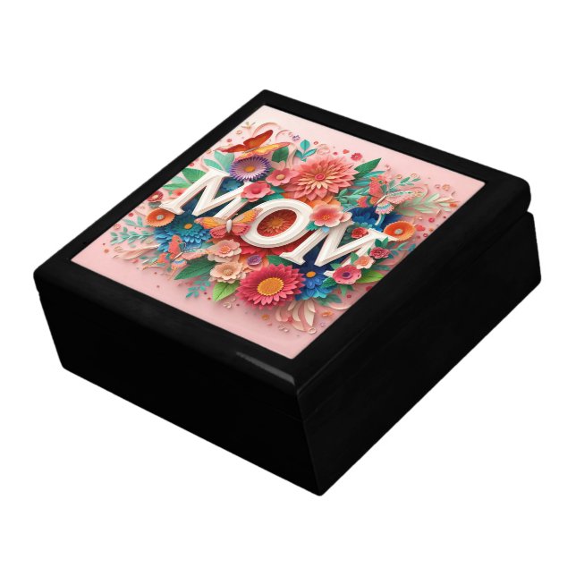 MOM Design Text with Flowers and Butterflies Gift Box (Side)