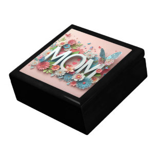 MOM Design Text with Flowers and Butterflies Gift Box