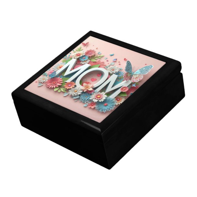 MOM Design Text with Flowers and Butterflies Gift Box (Side)