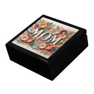 MOM Design Text with Flowers and Butterflies Gift Box