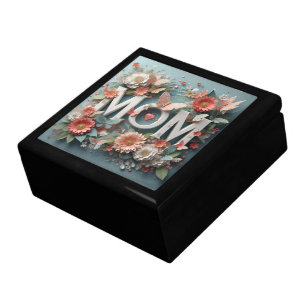 MOM Design Text with Flowers and Butterflies Gift Box