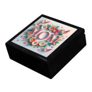 MOM Design Text with Flowers and Butterflies Gift Box