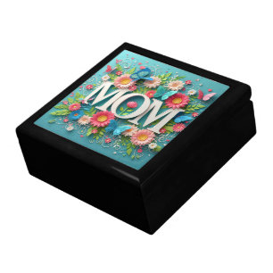 MOM Design Text with Flowers and Butterflies Gift Box