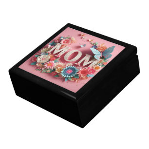 MOM Design Text with Flowers and Butterflies Gift Box