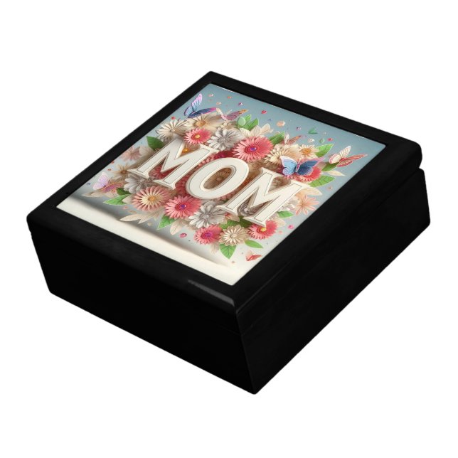 MOM Design Text with Flowers and Butterflies Gift Box (Side)