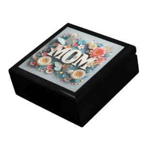 MOM Design Text with Flowers and Butterflies Gift Box