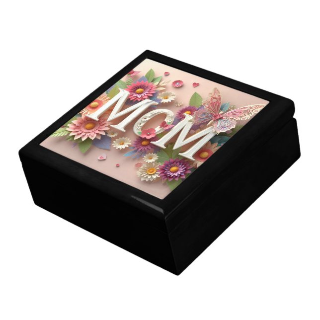 MOM Design Text with Flowers and Butterflies Gift Box (Side)