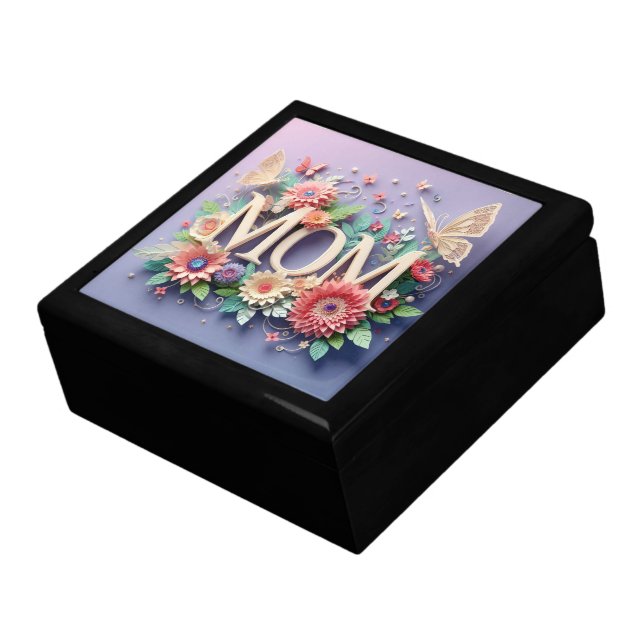 MOM Design Text with Flowers and Butterflies Gift Box (Side)