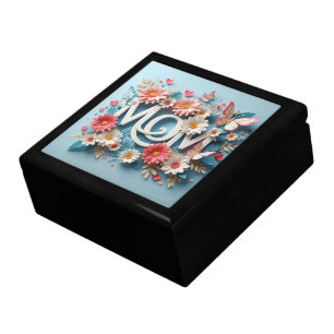 MOM Design Text with Flowers and Butterflies Gift Box