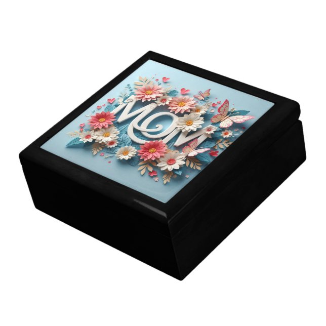 MOM Design Text with Flowers and Butterflies Gift Box (Side)