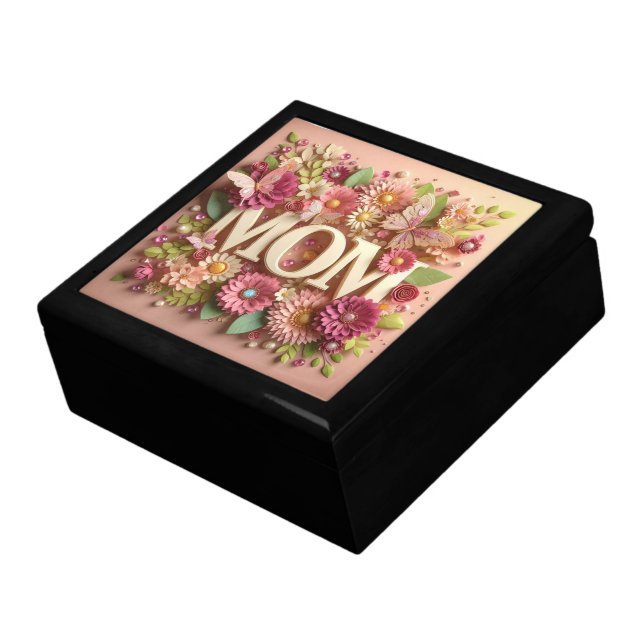 MOM Design Text with Flowers and Butterflies Gift Box (Side)