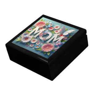 MOM Design Text with Flowers and Butterflies Gift Box