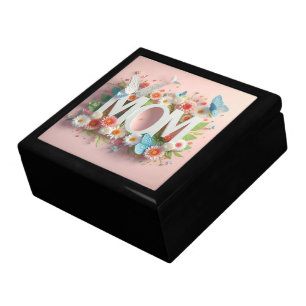 MOM Design Text with Flowers and Butterflies Gift Box