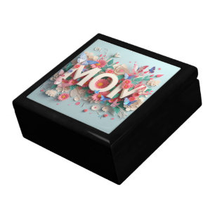 MOM Design Text with Flowers and Butterflies Gift Box