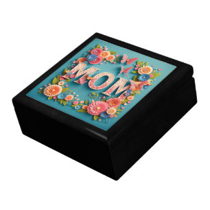 MOM Design Text with Flowers and Butterflies Gift Box
