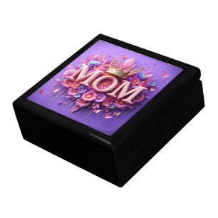 MOM Design Text with Flowers and Crown Gift Box