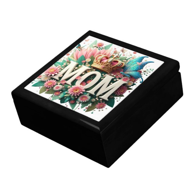 MOM Design Text with Flowers and Crown Gift Box (Side)