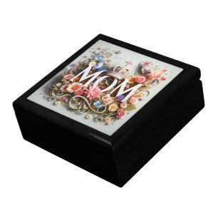 MOM Design Text with Flowers and Crown Gift Box