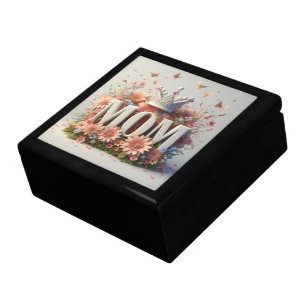 MOM Design Text with Flowers and Crown Gift Box