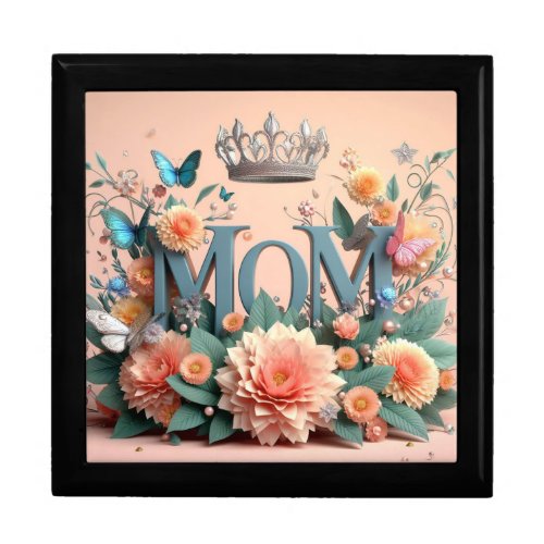 MOM Design Text with Flowers and Crown Gift Box