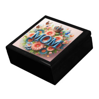 MOM Design Text with Flowers and Crown Gift Box