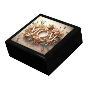 MOM Design Text with Flowers and Crown Gift Box