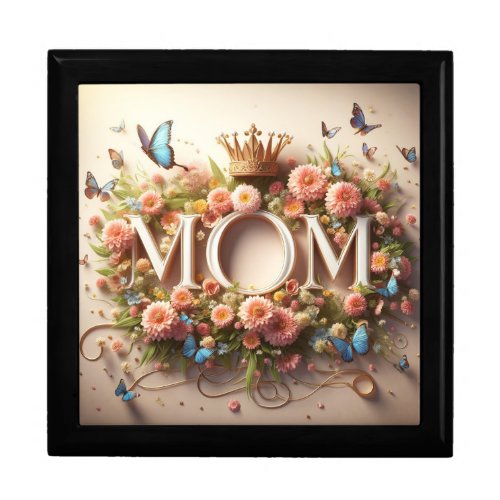 MOM Design Text with Flowers and Crown Gift Box