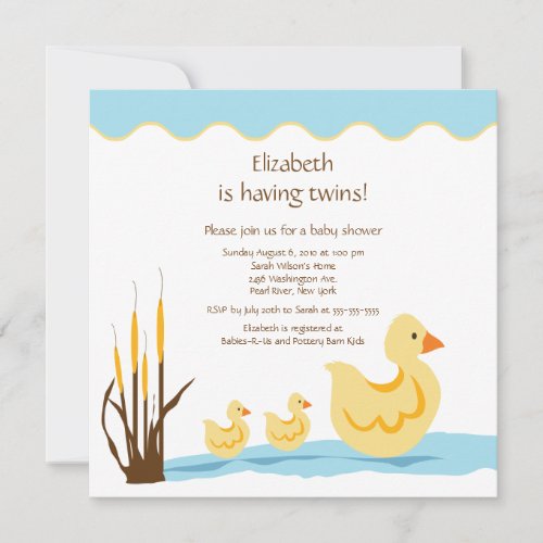 Mom Duck  Baby Duck Twins Baby Shower Invitation