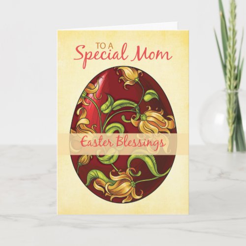 Mom Easter Blessings Egg with Lilies Holiday Card