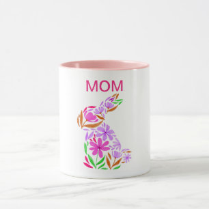 "MOM" EASTER FLOWERED RABBIT IN PASTEL COLORS MUG