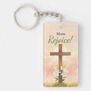 Mom Easter Rejoice Cross and Lilies Keychain